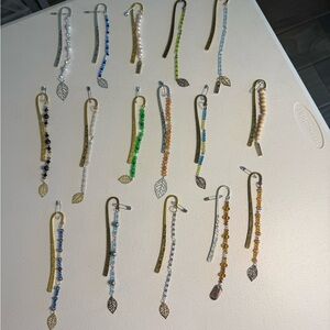 Elegant Beaded Bookmark Set with Leaf Charms
